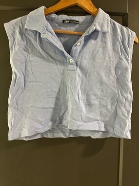 Zara Pale Blue Sleeveless Polo Crop Top